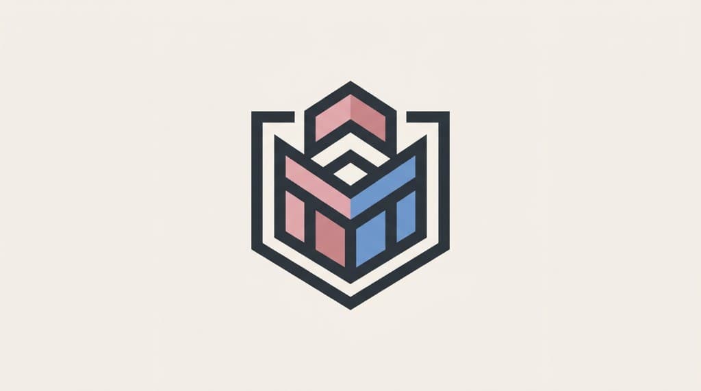 Flat icon — shield mark with pink and blue facets for brand authority