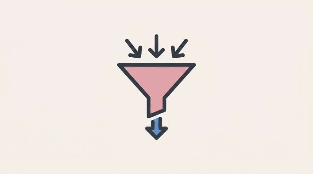 Flat icon — funnel with arrows representing a lead-generating website machine